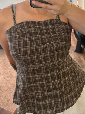 Plaid 100% Cotton Strap Top - Brown